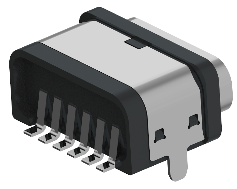 XB-ATCF-06-029 -XTYPE C 6P 板上防水母座L=7.5mm(带钢片)外壳2脚插板